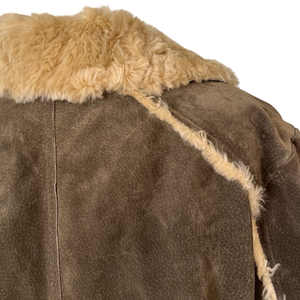 Wilsons Leather 100% leather suede coat faux fur trim brown olive XL - Picture 11 of 16